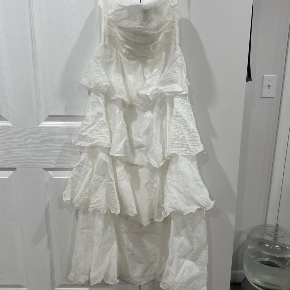 Hello Molly White Tiered Ruffle Midi Dress